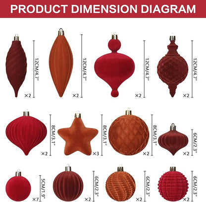 SY Super Bang 30PCS Velvet Christmas Ornaments Set, Flocked Shatterproof Assorted Hanging Xmas Tree Ball Decorations, for Home Party Holiday Decor, Coffee, Burgundy