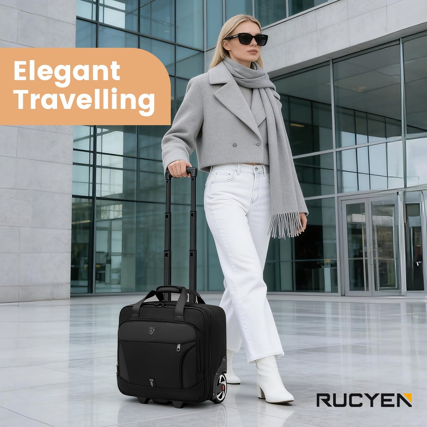 RUCYEN Rolling Laptop Bag,Rolling Briefcase for Men & Women,Laptop Briefcase on Wheels,Carry On Bag for Business Travel (Black+Black Zipper, 15.6 inch)