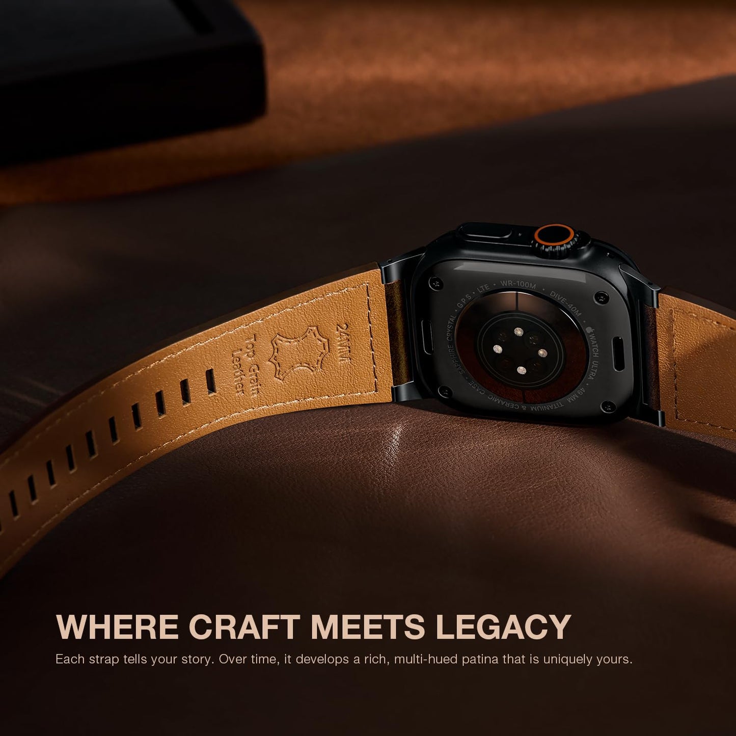 Suitisbest Leather Bands Compatible for Apple Watch Ultra Band 49mm 46mm 45mm 44mm 42mm, Genuine Calfskin Leather Replacement Strap Fits Men iWatch Series 11 10 9 8 7 6 5 4 3, SE 3 2 1, Ultra 3 2 1