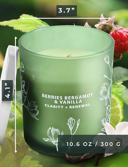Berries Bergamot & Vanilla Scented Candle - Wood Wick Soy Candle Large 10.6 oz - Strong Throw, Long-Lasting, Clean Burn - Cozy Home Aromatherapy Candle