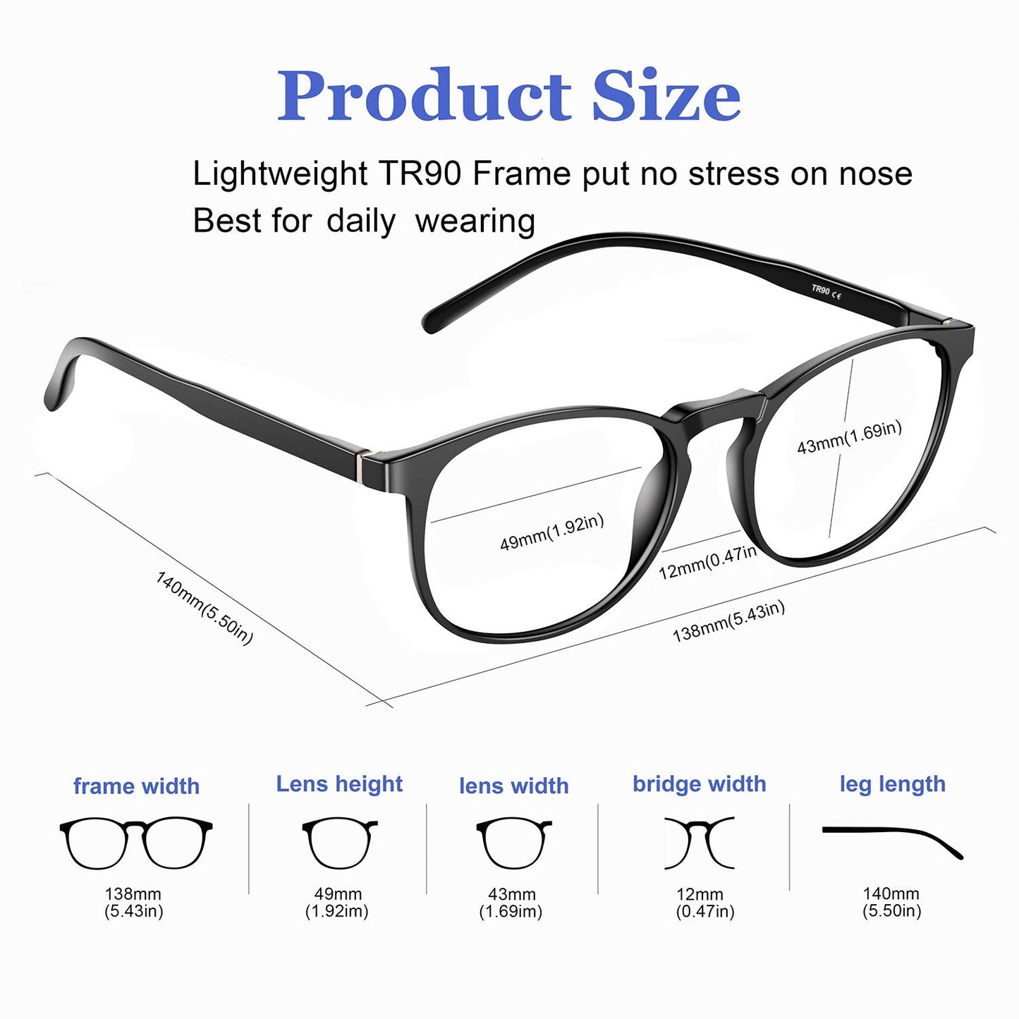 FEIYOLD Blue Light Blocking Glasses Women/Men,Retro Round Anti Eyestrain Computer Gaming Glasses(Black+Blue)