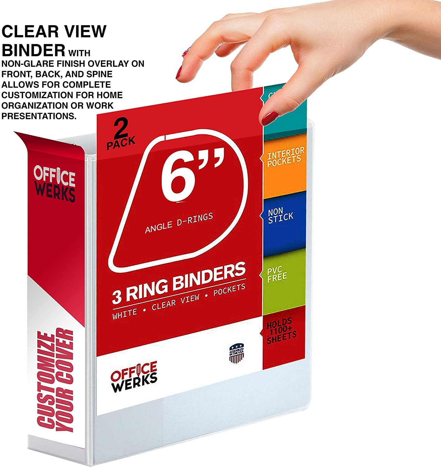 4 Pack of 6 Inch 3 Ring Binder with Locking Angle D Rings, Professional Heavy Duty Large Storage Binder with Pockets, Fits 8.5 x 11 Inch Sheets, Non-Stick Clear View Cover, Customizable, White