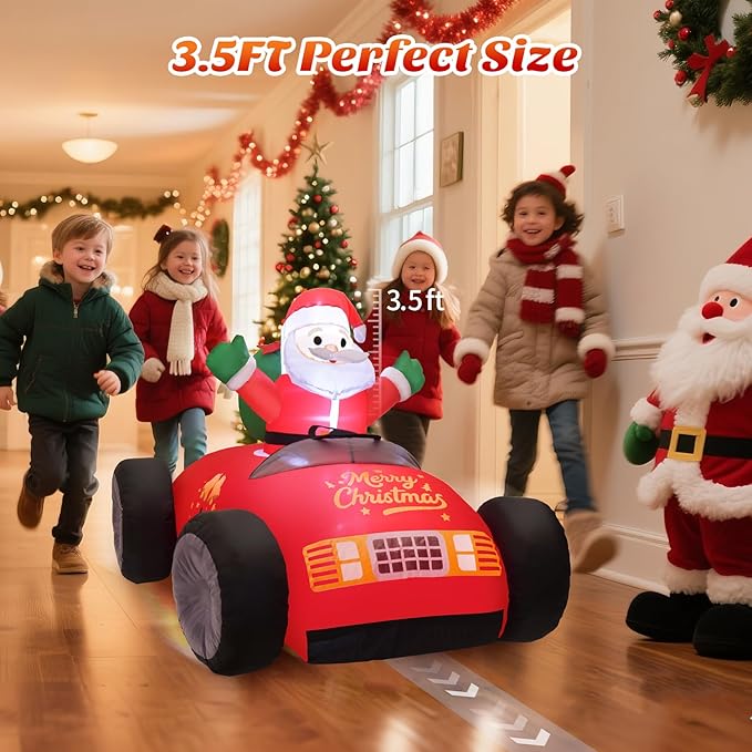 KLYLOP Remote Control Christmas Toy for Kids with Auto Inflate, 3.5FT Christmas Inflatables Santa Toys Car with 360°Rotation, Forward & Backward, Christmas Decor with Xmas BGM for Boys Girls Birthday