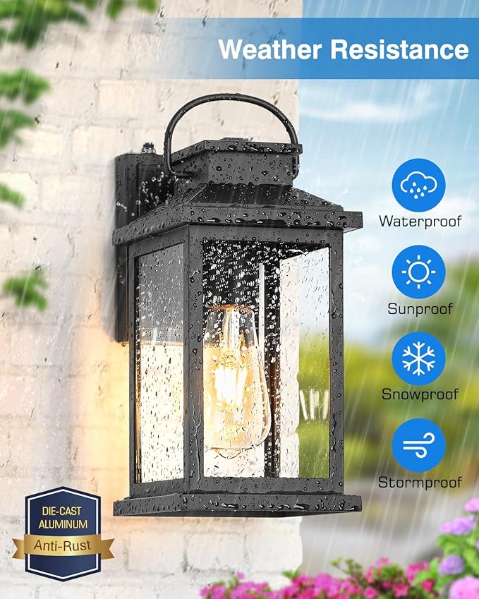 VIANIS Porch Lights - Black Dusk to Dawn Exterior Wall Sconce Lanterns for House, Front Porch, Anti-Rust Waterproof Outdoor Garage Lights