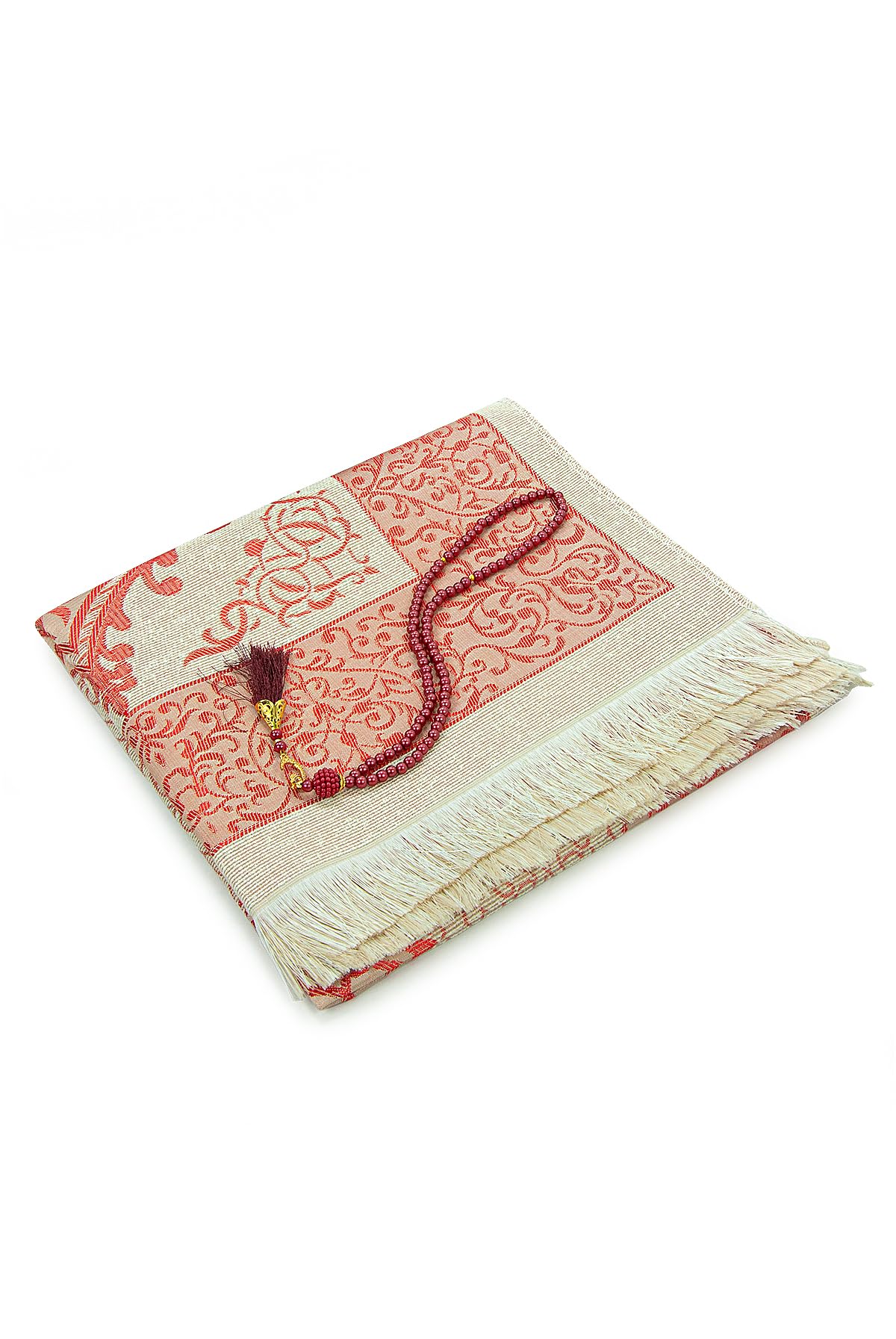 ihvan online Muslim Prayer Rug with 99 Beads Tasbih & Travel Bag, Soft Taffeta Sajadah, Lightweight & Foldable Janamaz, Portable Prayer Mat, Islamic Gift for Eid, Ramadan, Hajj & Umrah, Burgundy
