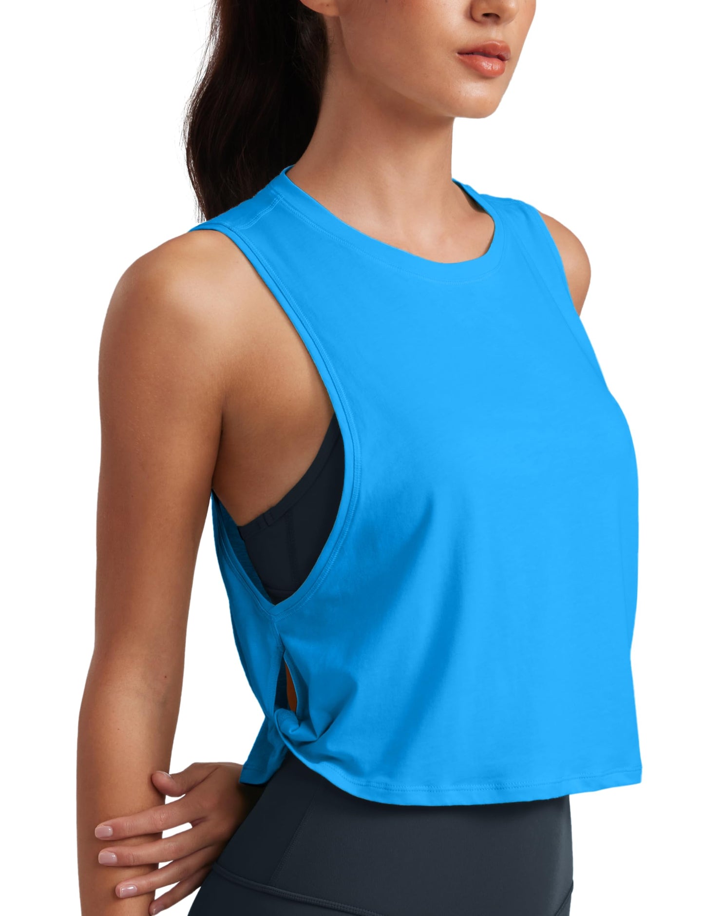 CRZ YOGA Pima Cotton Large Armhole Tank Tops for Women - Workout Sport Athletic Yoga Running Gym Loose Crop Sleeveless Shirts Madagascar Blue X-Small