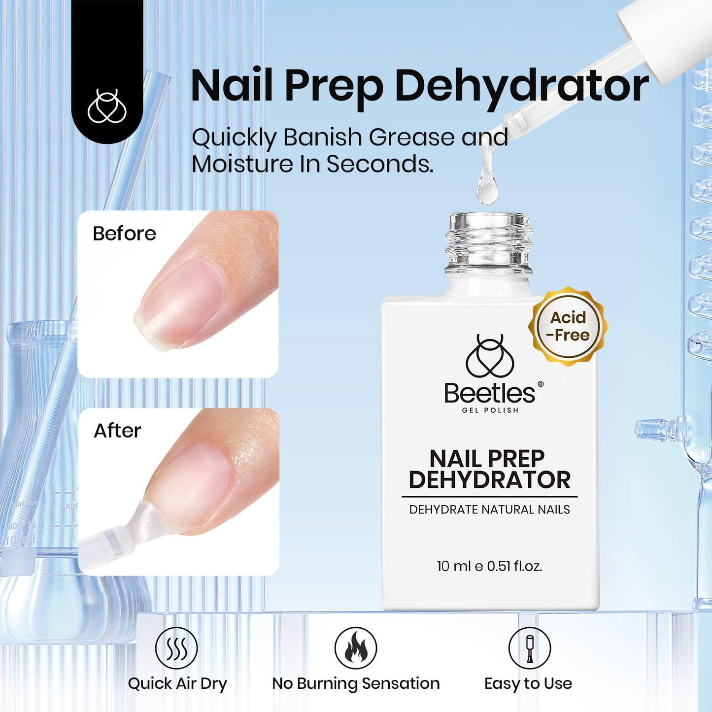 Beetles Nail Prep Kit Nail Dehydrator and Primer Nail Care Tool Kit 20ml Large Capacity Acid-Free & Hema-Free Dehydrate Bond Primer with Manicure Tools for Acrylic Nail Gifts for Women