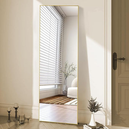OLIXIS Full Length Mirror for Bedroom, 56"x21" Full Body Mirror with Stand, Hanging or Leaning for Wall, Aluminum Alloy Thin Frame Floor Standing for Living Room, Long, Gold