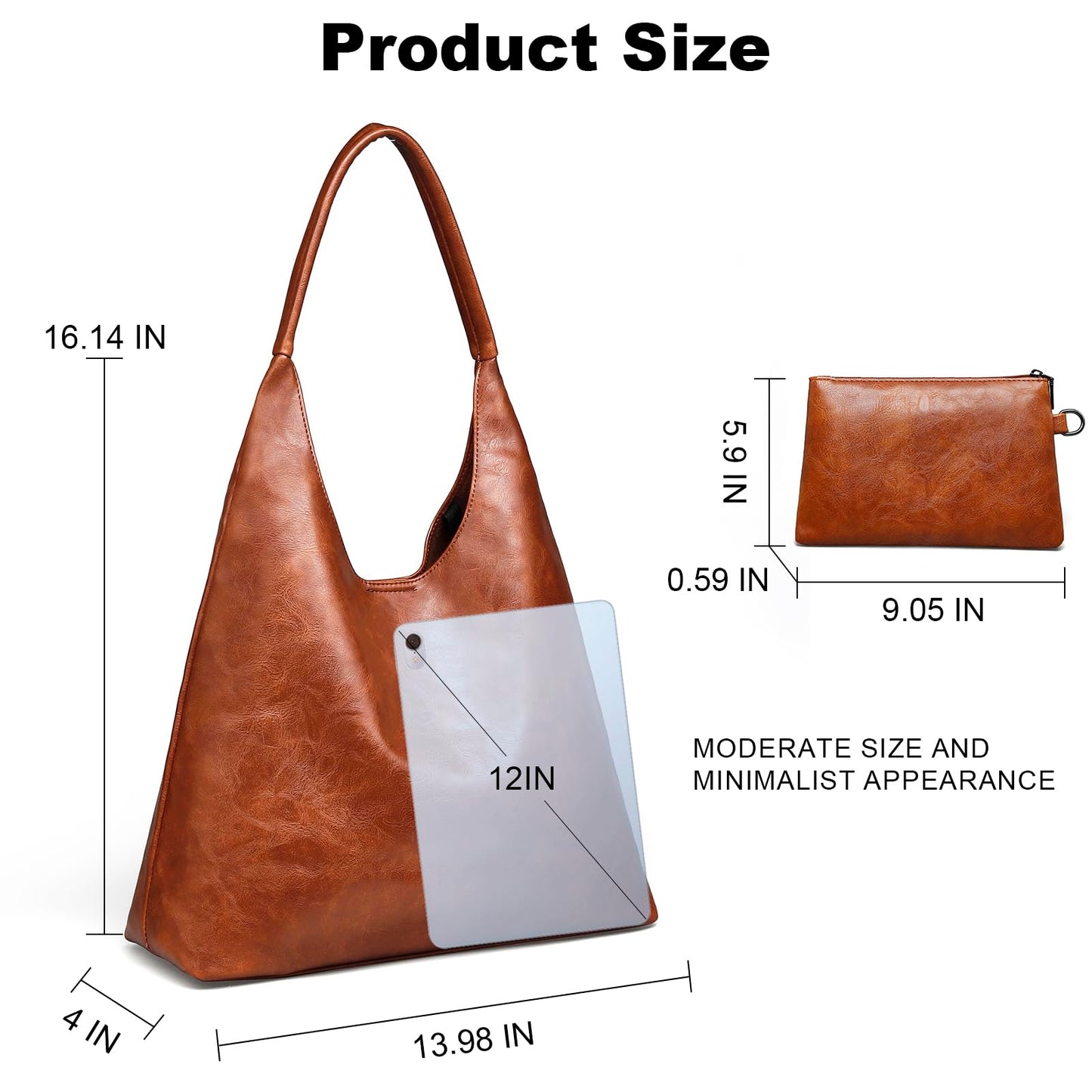 Hobo Bags for Women Retro Vegan Leather Womens Slouchy Large Tote Bag Shoulder Purses Handbag, brown