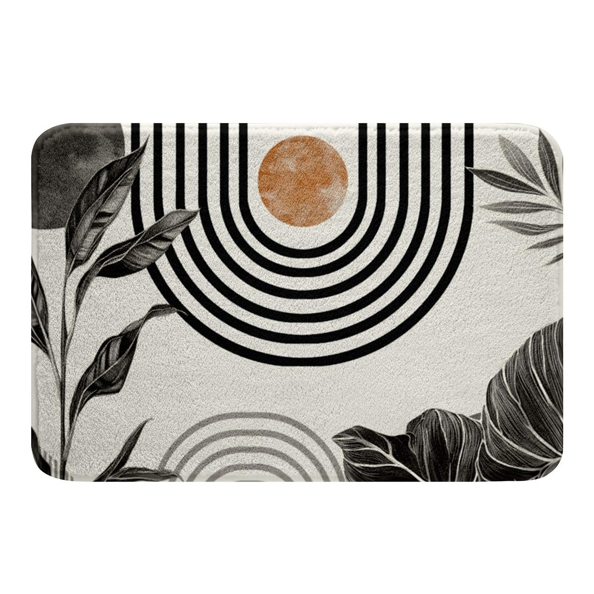 Erosebridal Modern Boho Bathroom Rugs 20"x 32" Grey White Aesthetic Bath Mat Abstract Mid Century Doormats Floor Mats Simple Tropical Palm Leaf Non Slip Bath Rug