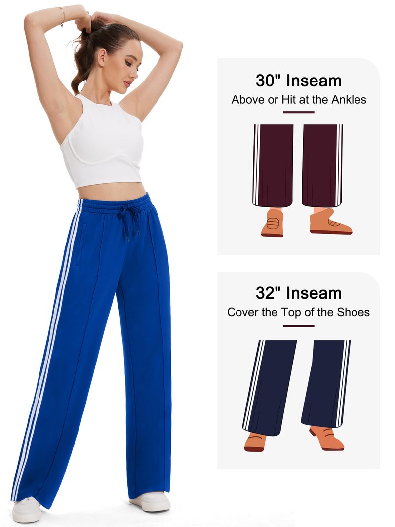 Tapata Tall Women's 34" Inseam Active Track Pants Striped Loose Fit Running Sporty Bottoms Travel Athletic Jogging, Blue, XL