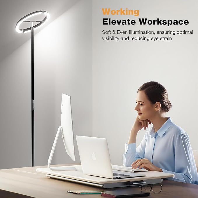 Floor Lamps for Living Room, 40W/2400LM Rotatable LED Floor Lamp with Touch & Remote Control, 70" Tall Standing Lamp Stepless Dimmable, Modern Torchiere Corner Lamp for Bedroom, Office