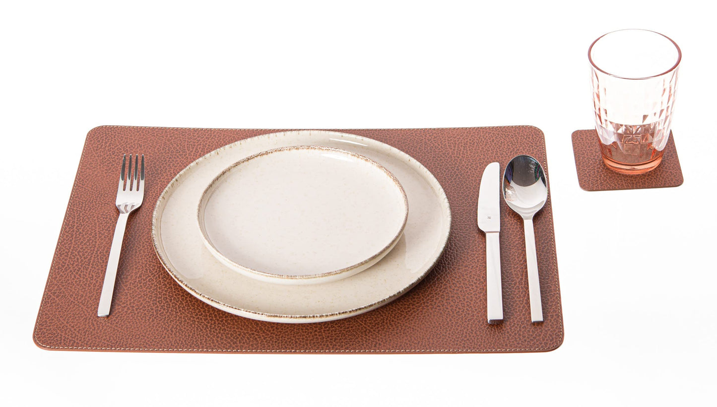 Nikalaz Set of 4 Placemats and 4 Coasters Made of Recycled Leather (18''x13'', Dirty Brown)