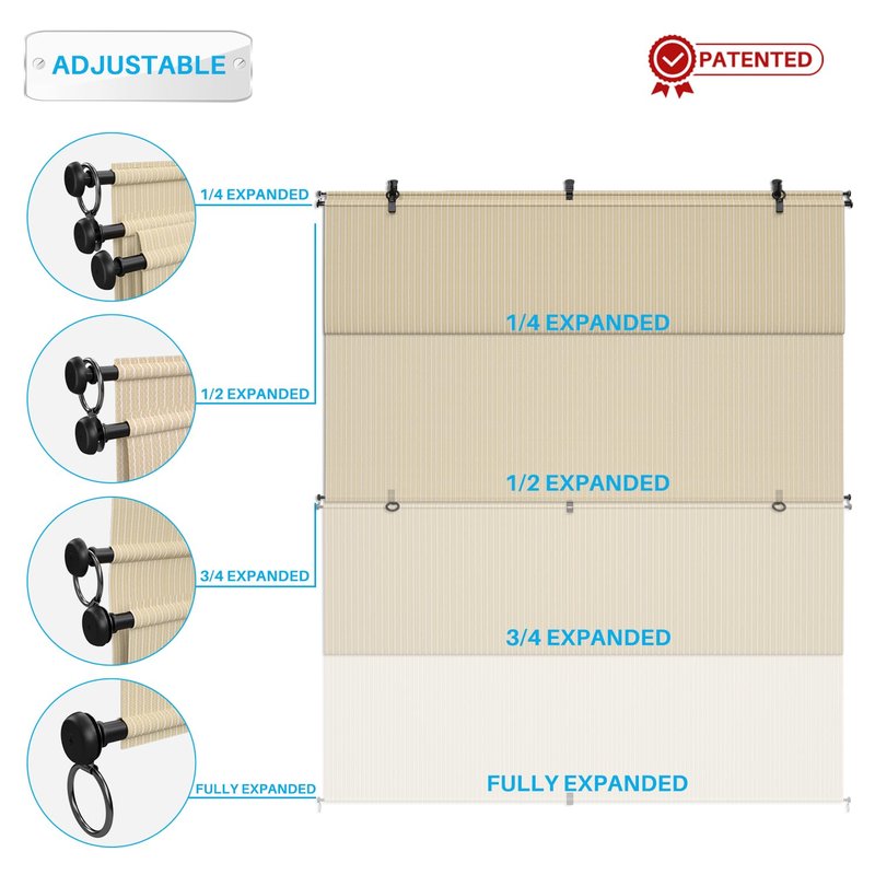 Patio Shades Roll Up Outdoor 8'Wx6'H Foldable Roller Shade Patio Blinds Exterior Block Sun Screen for Outside Porch Deck Balcony Pergola Carport, Beige