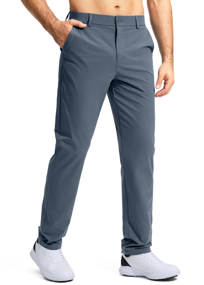 Pudolla Men's Golf Pants Work Dress Comfy Pants Casual Slacks Trousers with Pockets(Grey_Blue 28Wx32L)