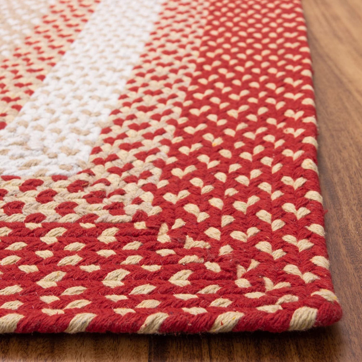 Super Area Rugs 4X6ft Farmhouse Braided Rug - Natural Soft Cotton Carpet for Dining Room/Kitchen - Primitive Country Woven Rug - Red/Cream/Ivory