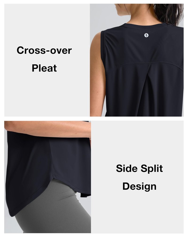 SANTINY Women's Sleeveless Workout Tops Breathable Lightweight Active Tennis Yoga Shirts Athletic Running Tank Tops for Women (Navy_XL)