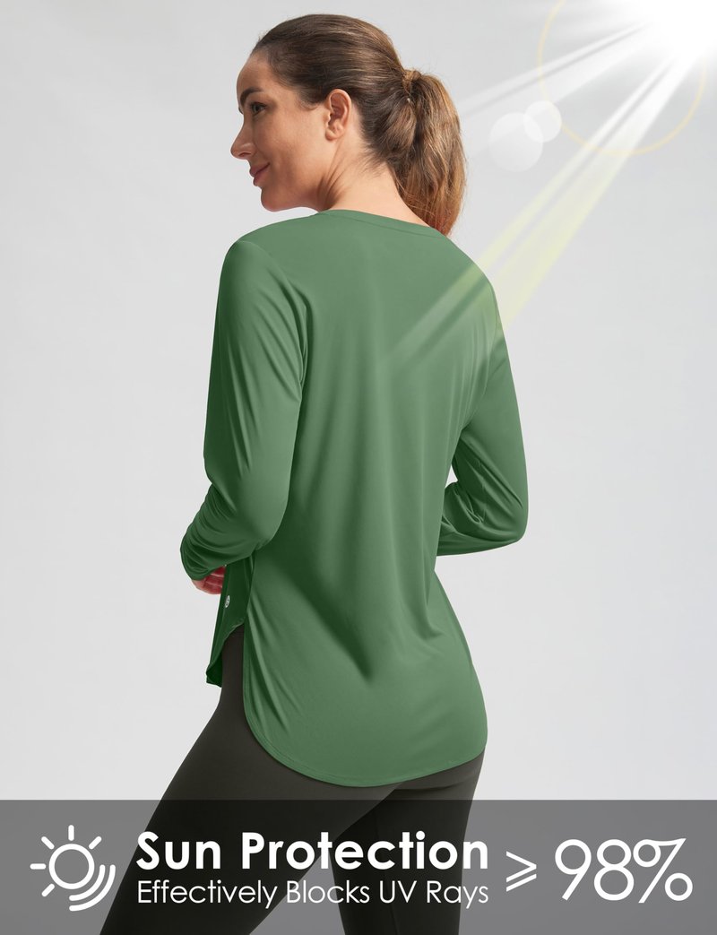 Women's Sun Shirts UPF 50+ Long Sleeve UV Protection Shirt Lightweight Quick Dry Workout Hiking Tops for Women(Army Green,XL)