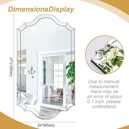Chende Arch Large Mirror for Wall Decor with Clear Glass Frame, Beveled Edge, 24"x47" Living Room Decorative Mirror for Bathroom, Entrance, Hallway, Home Office, Unique Dual-Arch Design
