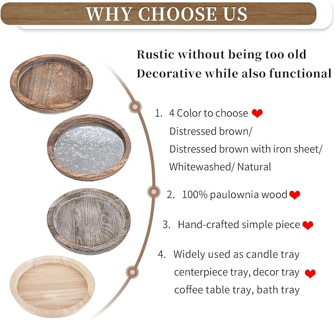 Hanobe Rustic Wooden Serving Tray: Round Wood Butler Decorative Tray Vintage Centerpiece Candle Holder Trays Farmhouse Ottoman Tray for Decor Countertop Home Decor Accessories for Coffee Table