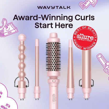 Wavytalk 5 in 1 Curling Iron,Curling Iron Set with Heated Round Brush and 4 Interchangeable Ceramic Curling Wand(0.5”-1.25"), Instant Heat Up,Dual Voltage Hair Curler