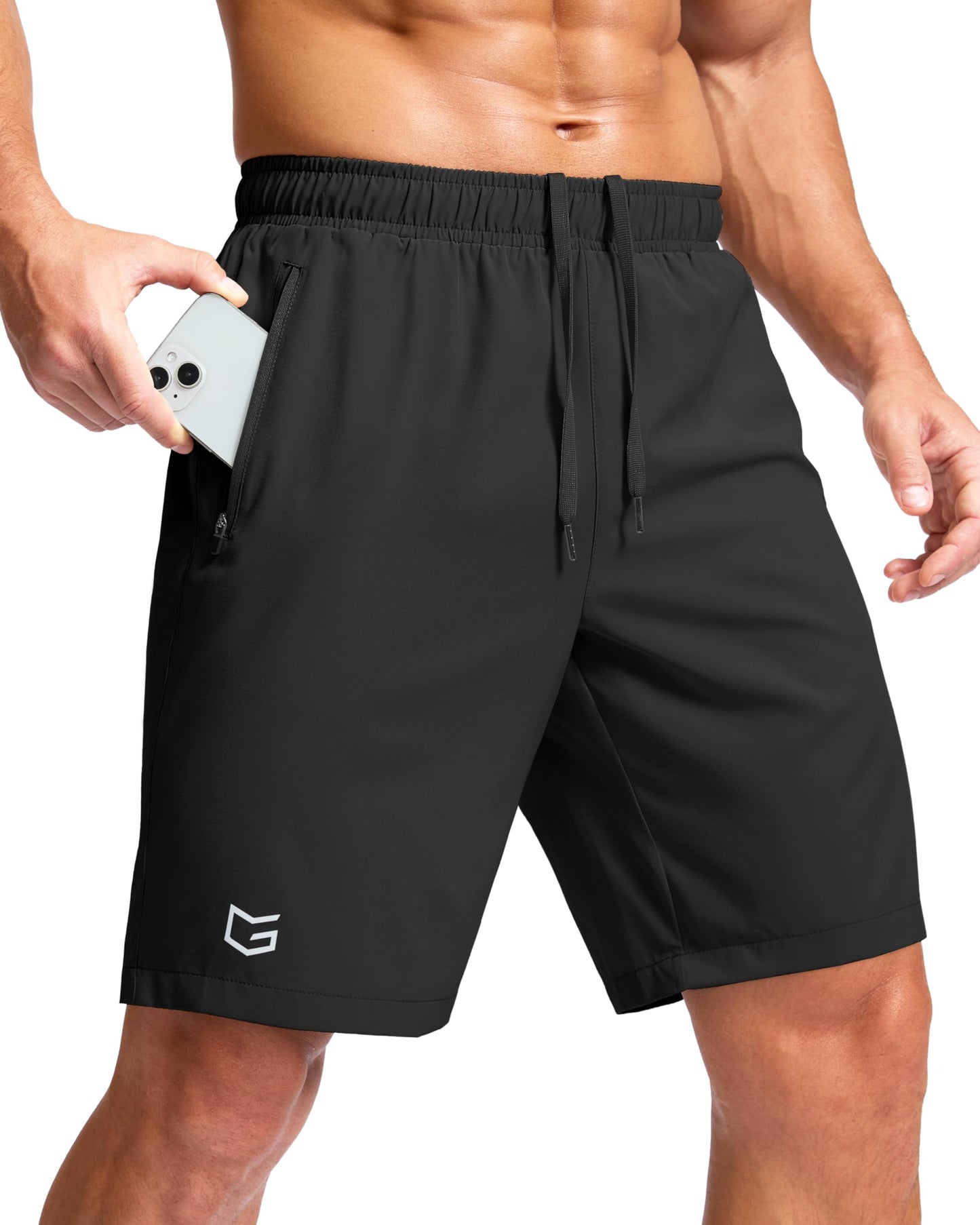 G Gradual Men's Athletic Running Shorts with Zipper Pockets Quick Dry 7"/ 5"/ 9" Workout Gym Shorts for Basketball Hiking(Black,9L)