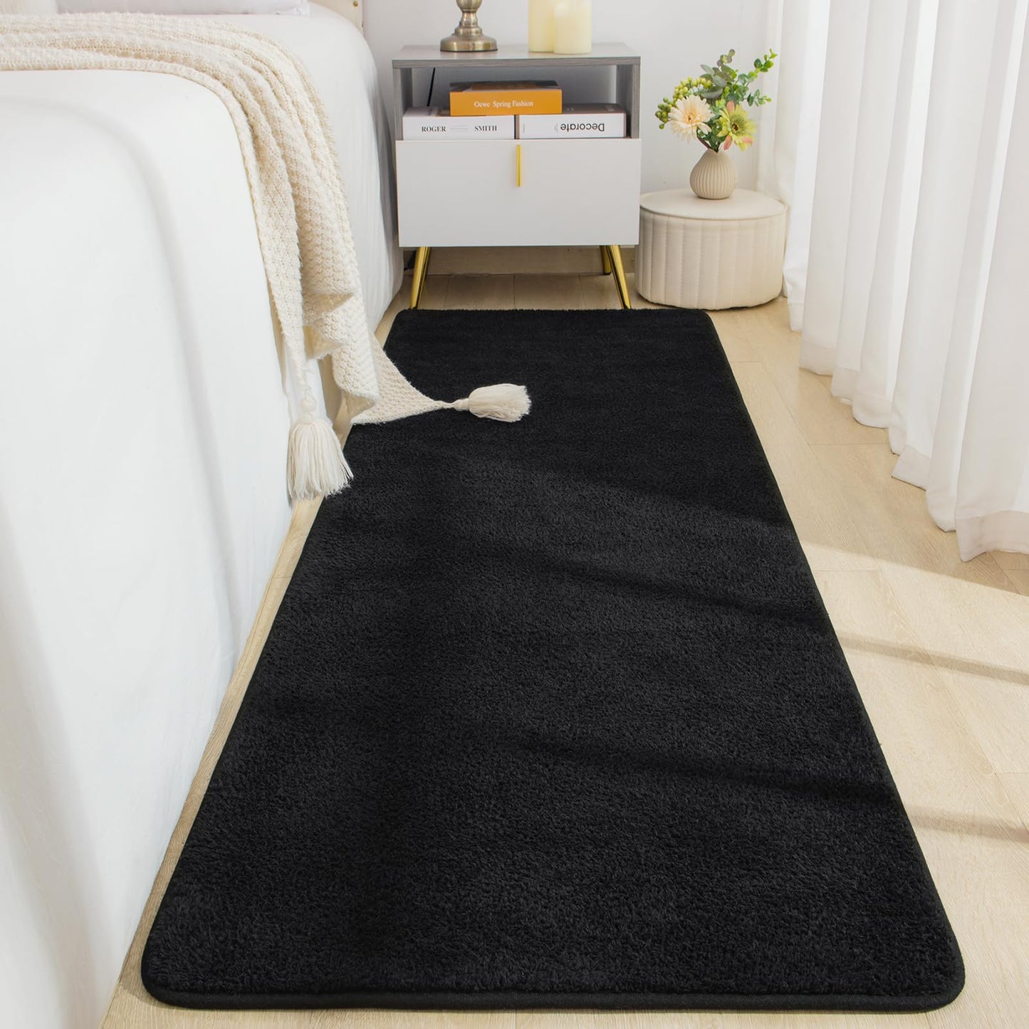 B BENRON Soft Runner Rugs for Bedroom 2x6, Non Slip Runners for Hallway Kitchen Laundry Dorm Washable, Minimalist Low Pile Long Rugs for Boys Men Girls Kids, Black