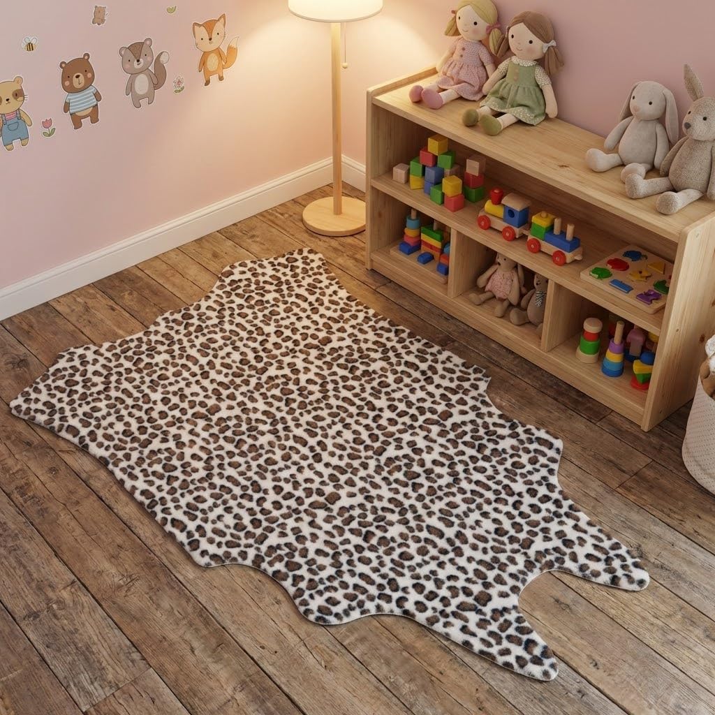 MustMat Faux Leopard Rug - Cheetah Print Rug,Area Rugs Western Decor (White/Brown, 2'7" x 3'11")
