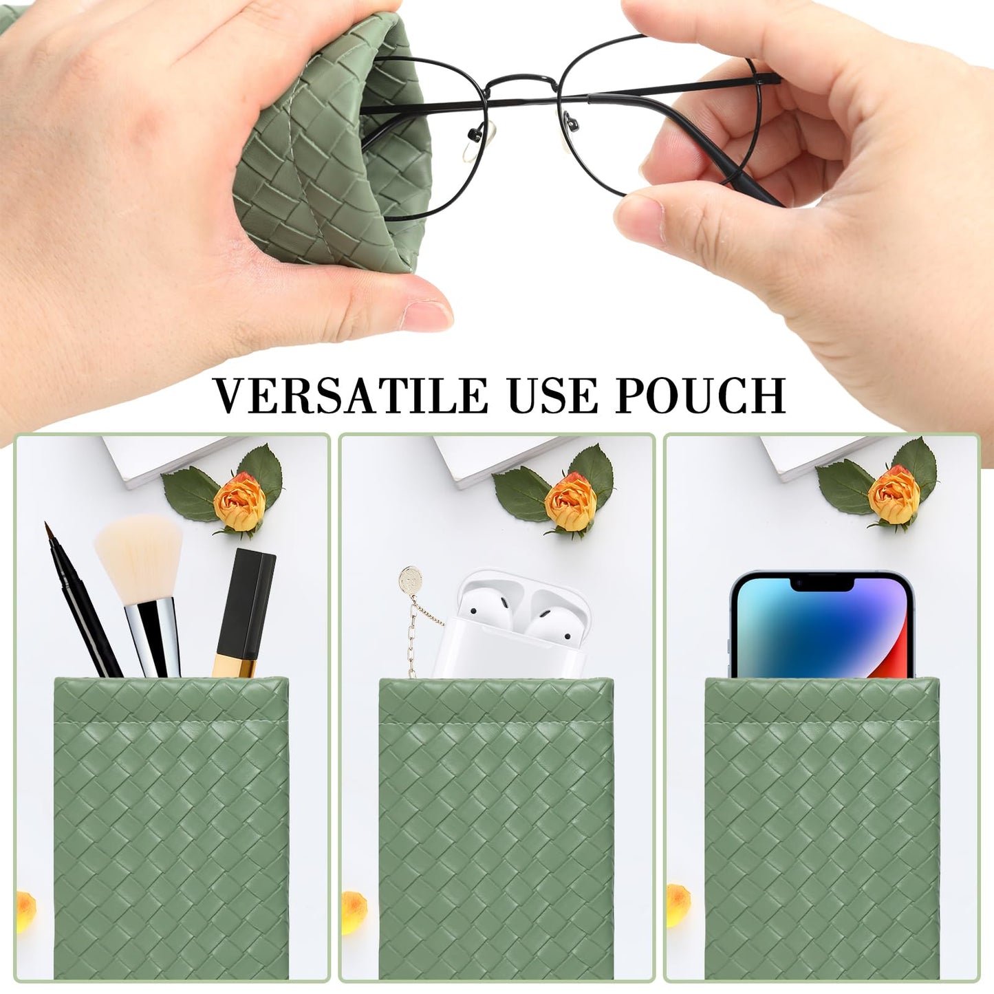 COMF-PRO Squeeze Top Sunglass Pouch - Portable Sunglass Organizer Pouch Bags Soft PU Leather Glasses 2 Pack