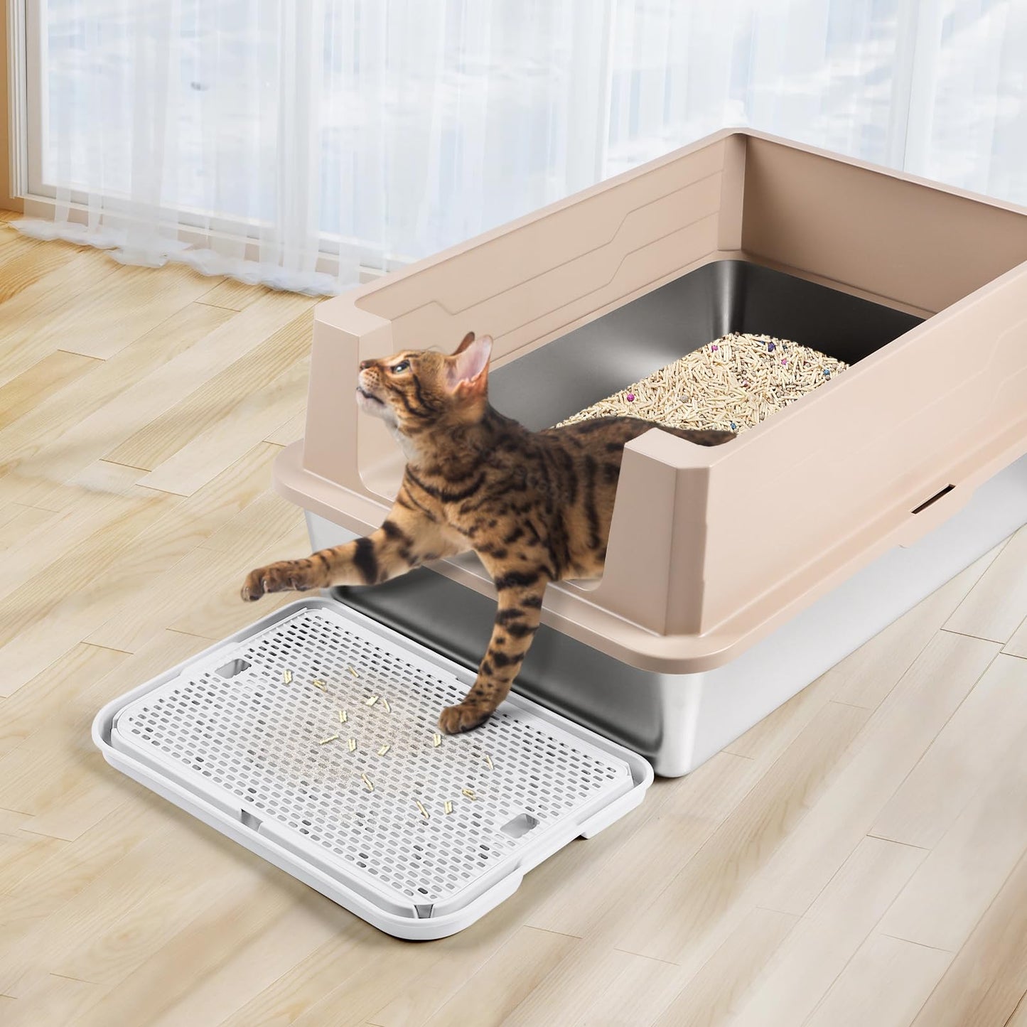Bartuke Large Cat Litter Box Step Mat, 16.5"x11.2" Cat Ramp Stairs, Cat Litter Catcher for Self-Cleaning Litter Box, Cats Pedal Step Stool Ideal for Kitten & Older Cats (White)