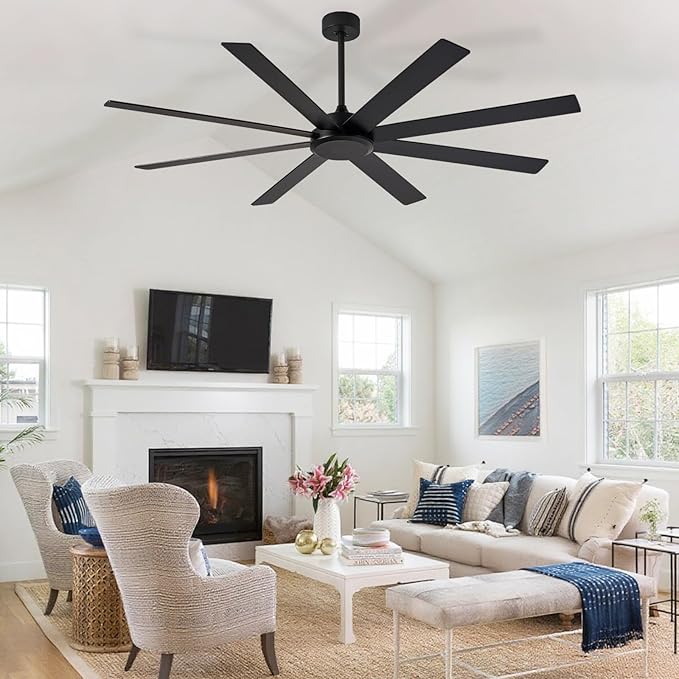 Depuley Black Ceiling Fan without Light: 66 Inch Indoor/Outdoor Fan Reversible DC Motor 6 Speed - Dual 8 Blades Large Ceiling Fans with No Light for Living Room Covered Patio