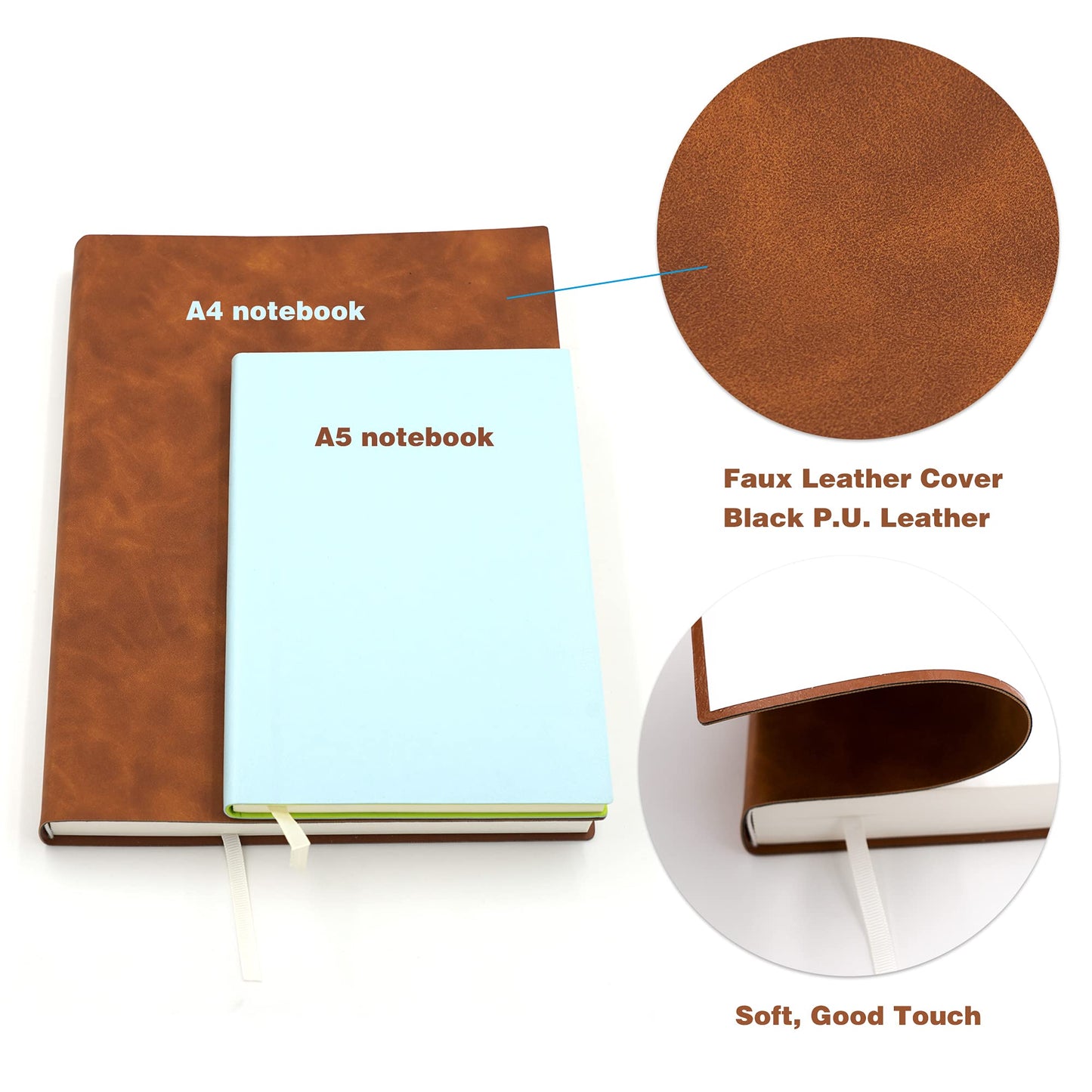 BenOpinion Large Thick Journal Notebook, Lined Papers, A4 8.4x11.4 inches, 416 Pages, Soft Faux Leather Cover (Brown, Ruled)