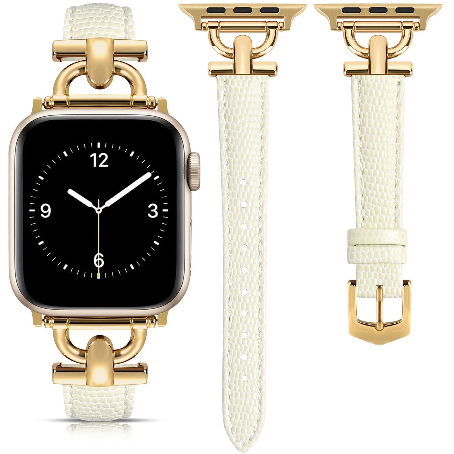 Leather Band Compatible with Apple Watch Bands for Women, Dressy Fancy Strap for iWatch Series 11/10/9/8/7/6/5/4/3/2/1/se(38mm 40mm 41mm 42mm,Milky White/Gold)