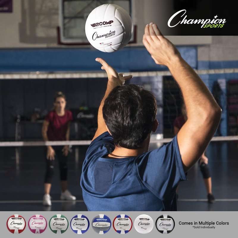 Champion Sports VB Pro Comp Indoor Volleyball – Official Size, Soft-Touch Composite Leather, White