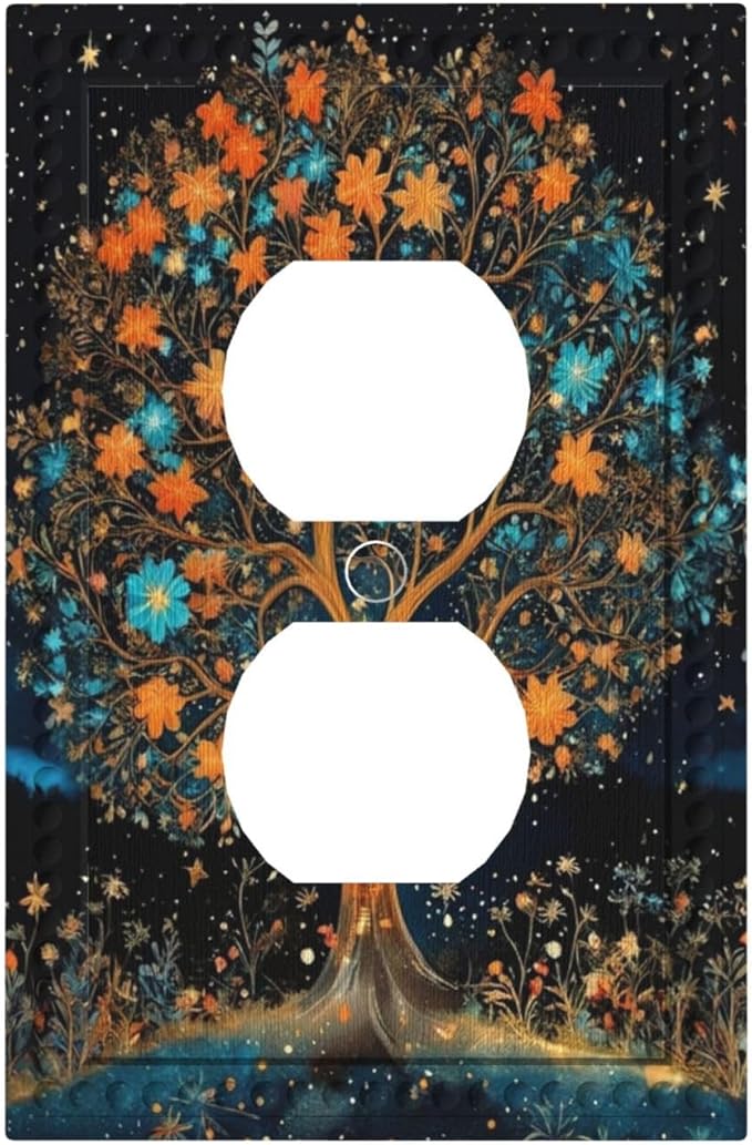 Magical Life Tree in Night Sky Light Switch Cover 1 Gang Outlet Plate Single Duplex Wall Plate Covers Decorative Switchplate Covers Electrical Faceplate for Home Living Decor