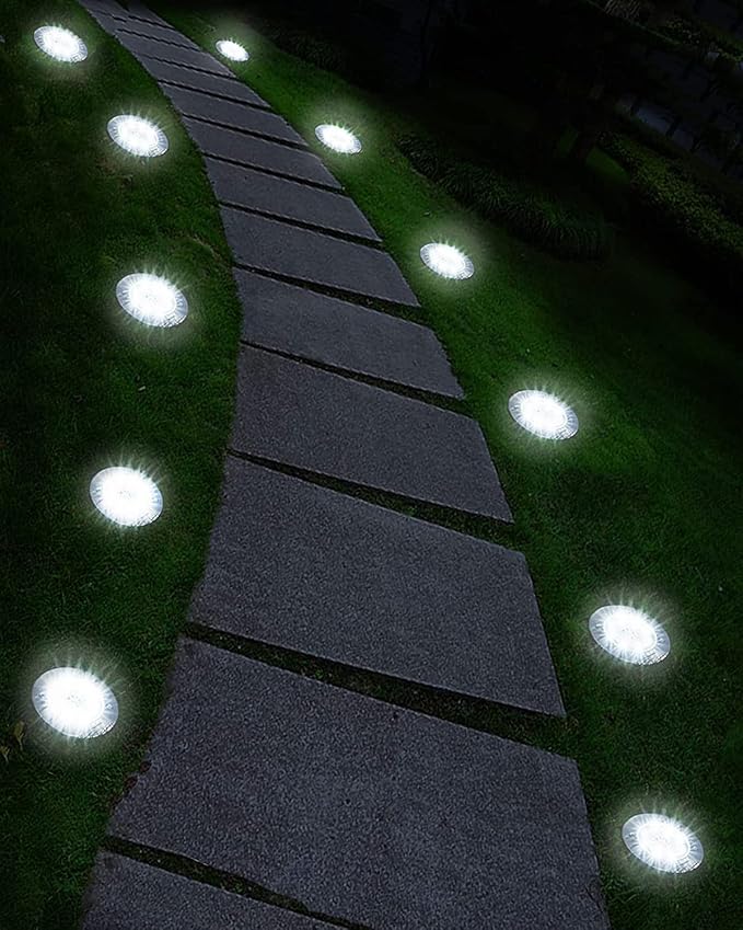 UFOND 8 Pack Solar Ground Lights, Outdoor Waterproof Garden Light Decor, Disk Solar Deck Light, Landscape Lighting for Patio Pathway Yard,Outdoor Lights (Cold White)