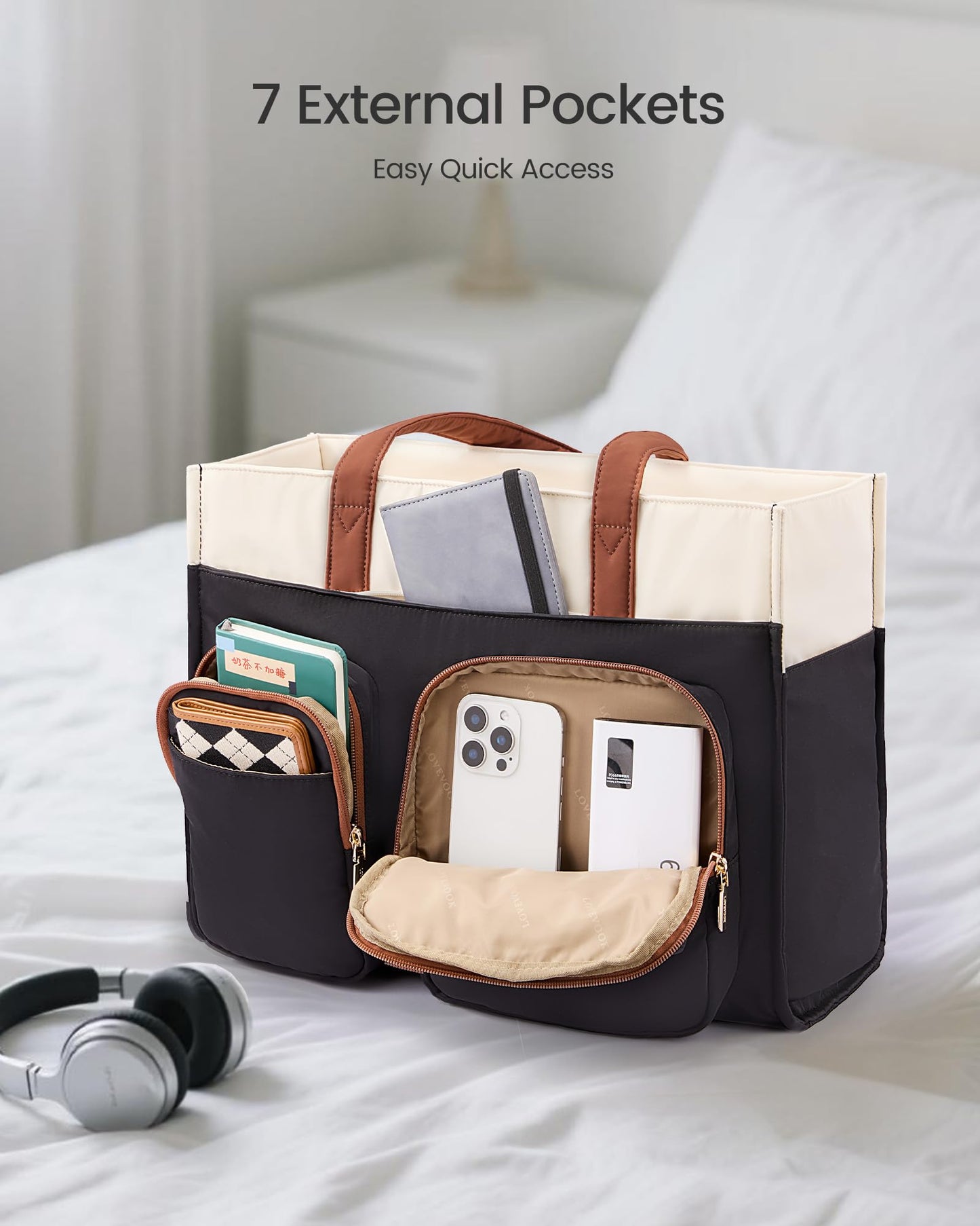LOVEVOOK Teacher Tote Bag for Women, Multi-pocket Laptop Bag with Large Cup Holder, Nurse Bags Work Briefcase Computer Purse Handbag for Business Office College Travel