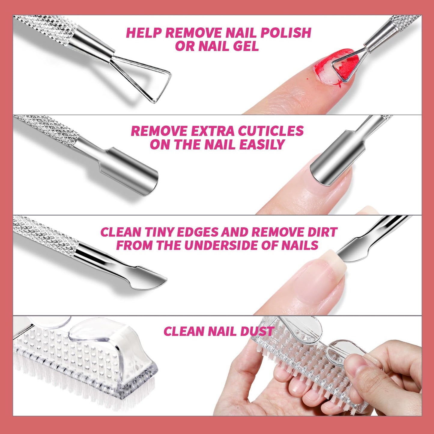 FANDAMEI Nail Polish Gel Remover Tools Kit with Nail Clips, 100ml Nail Polish Remover Bottle, 500 Nail Remover Cotton Pad, Nail Brush, Cuticle Pusher/Peeler, 100/180 Nail File,Buffer Block