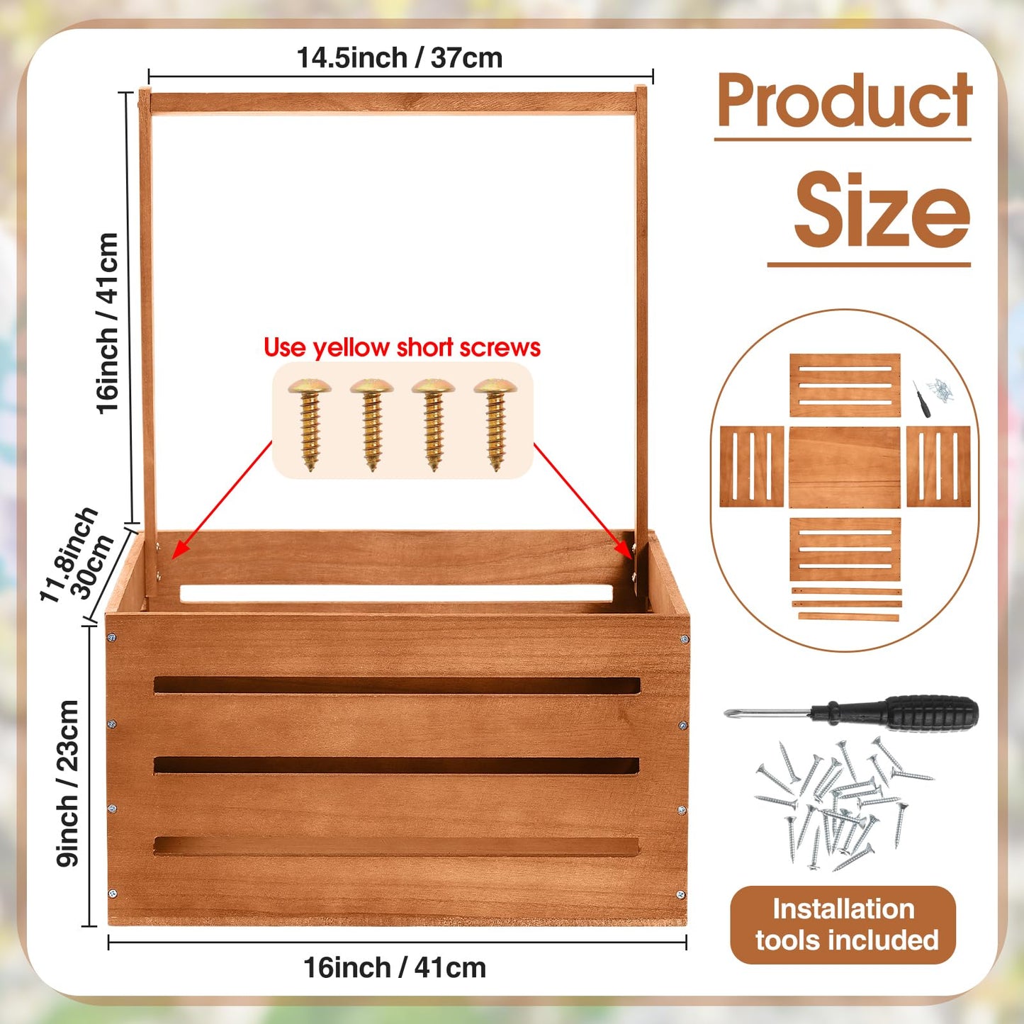 Suzile Wooden Baby Shower Crate Closet Wood Basket for Gifts with Handle Boy Girl Clothes Gender Reveal Storage Box for Newborn New Parent(Claybank)
