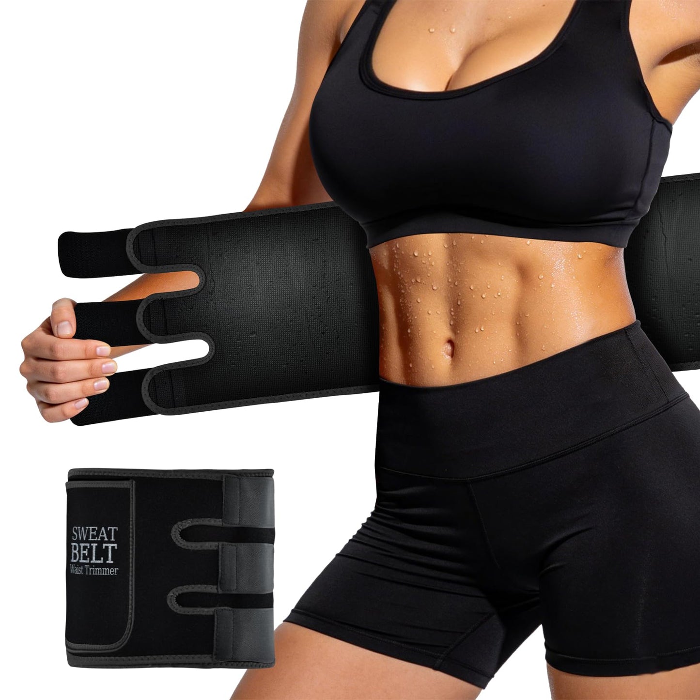 AMZBOSS Waist Trainer for Women Lower Belly Fat, Waist Sweat Band for Women, Belly Band Sweat Belt, Stomach Wrap with Pocket (Black, Medium)