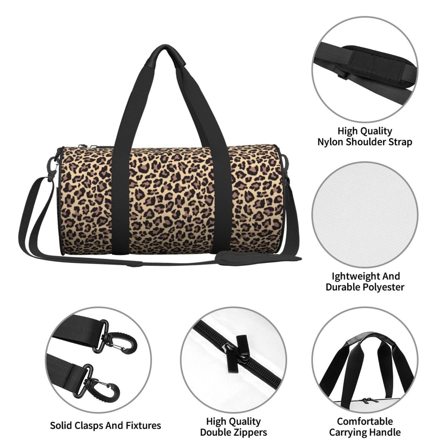 Gbuzozie Leopard Print Gym Duffle Bag Foldable Cheetah Lightweight Carry On Weekender Travel Duffel Bags Sport Bags For Fitness Yoga Beach Swim Men Women