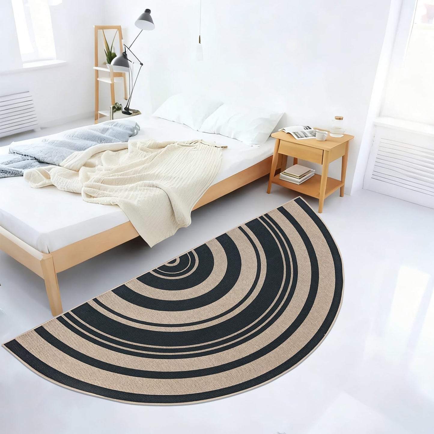 Lacomfy Easy Jute Rug 3x6Ft Half Circle Rainbow Carpet for Farmhouse Bedroom Carpet, Non-Slip Half Round Thin Neutral Floor Mat for Living Room Patio Kids Room Kitchen, Indoor Outdoor, Black 1