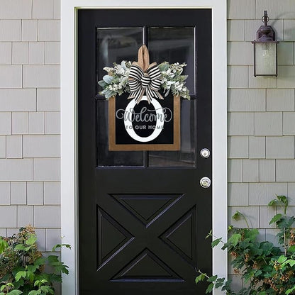 16'' Personalized Last Name Welcome Sign, Wreath for Front Door Outside, Spring Wreath for Front Door Decor, Farmhouse New Home Gifts for Home (O)