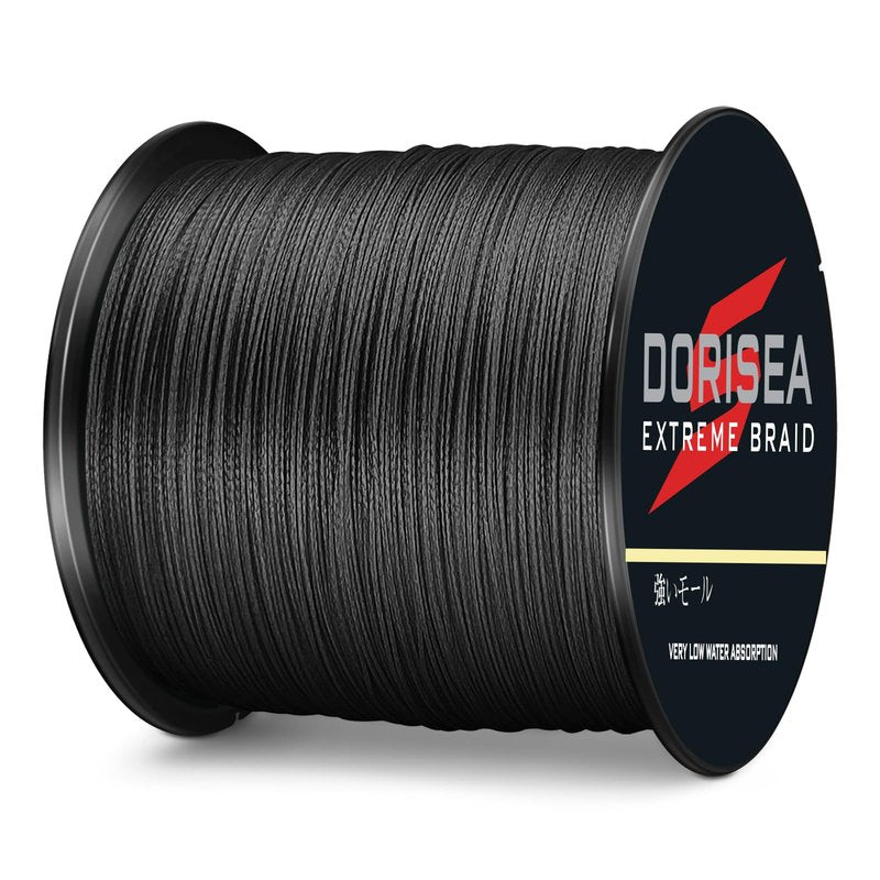 Dorisea Extreme Braid 100% Pe Black Braided Fishing Line 109Yards-2187Yards 6-550Lb Test Fishing Wire Fishing String Incredible Superline Zero Stretch (300m/328Yards 15lb/0.18mm)