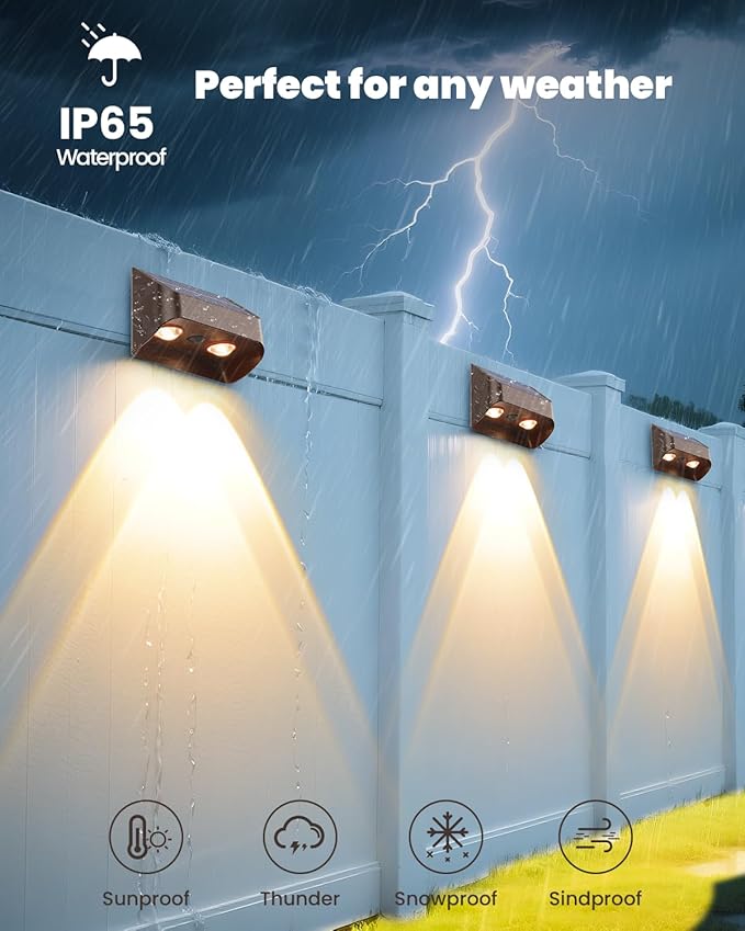 Brighter Solar Fence Lights-3000/4000/6000K 3 Mode,Solar Lights Outdoor Waterproof,Dusk to Dawn Deck Light, Outdoor Lighting for Backyard/Railing/Wall/Step/Patio(12 Pack,Brown)
