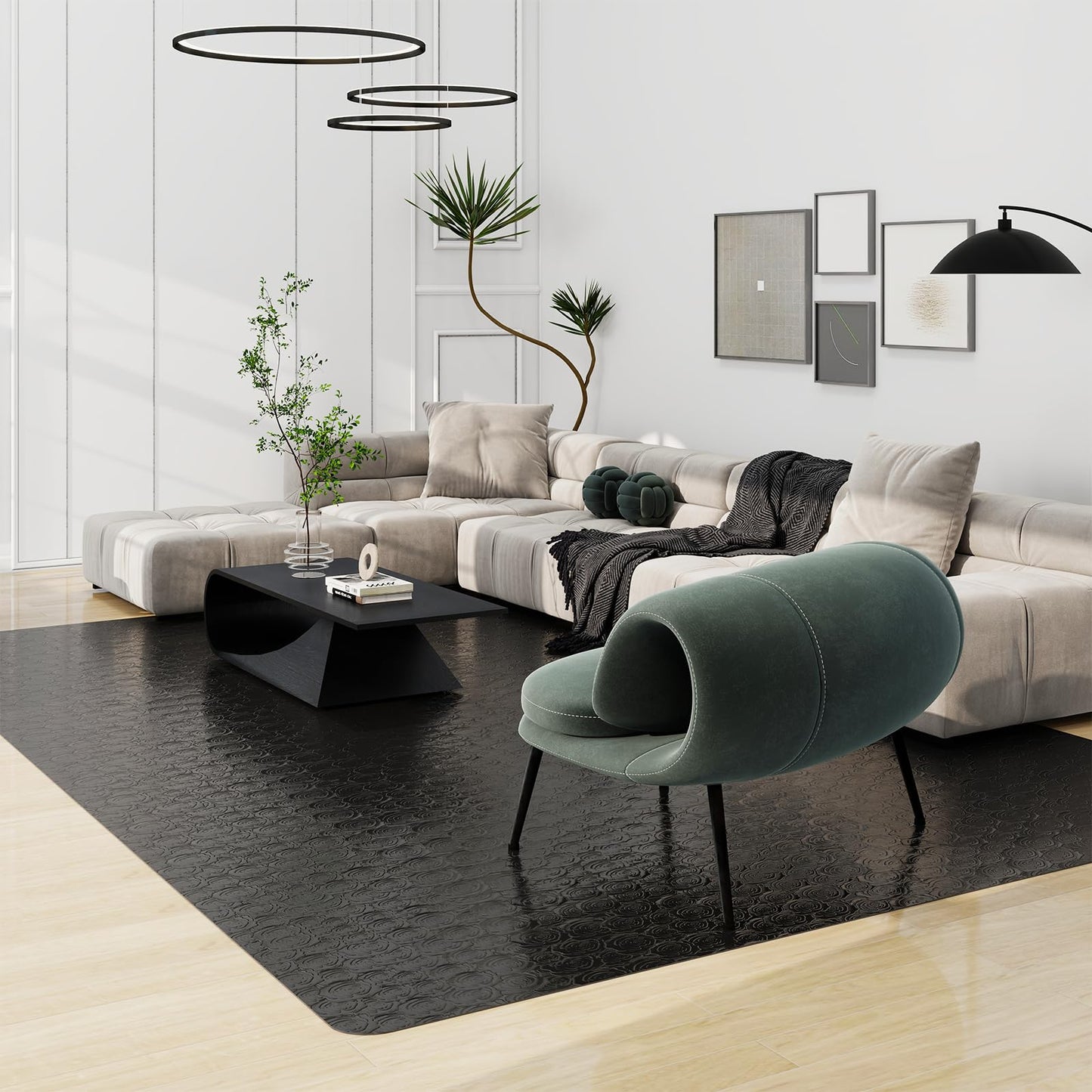 Tydle Vinyl Floor Mat, 5' × 7' Area Mat for Living Room, Waterproof Area Rug for Dining Room, Large Office Chair Mat for Hard Floors (Black)