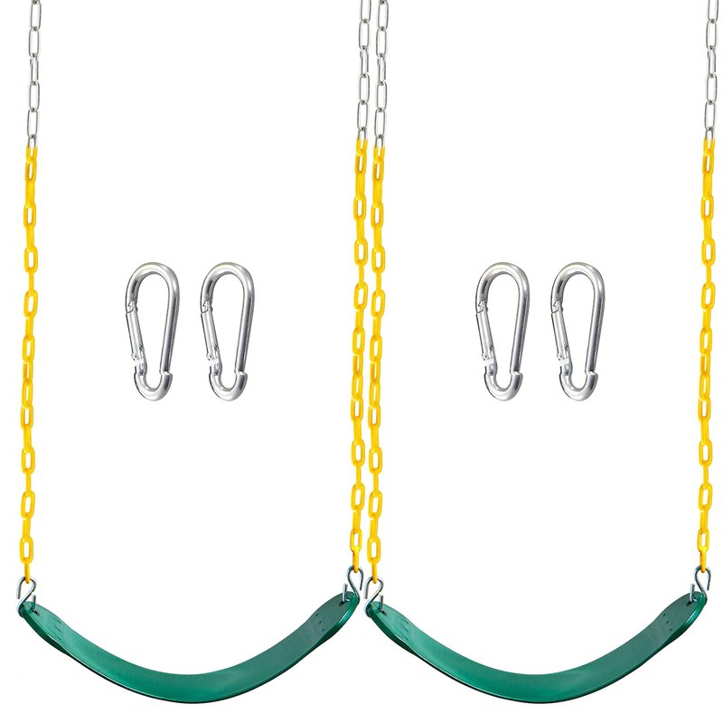 TURFEE 2 Pack Green Swing Seats Heavy Duty with 66" Chain, Swing Set Accessories Replacement with Snap Hooks for Kids Outdoor Play Playground, Trees, Playground(Green)