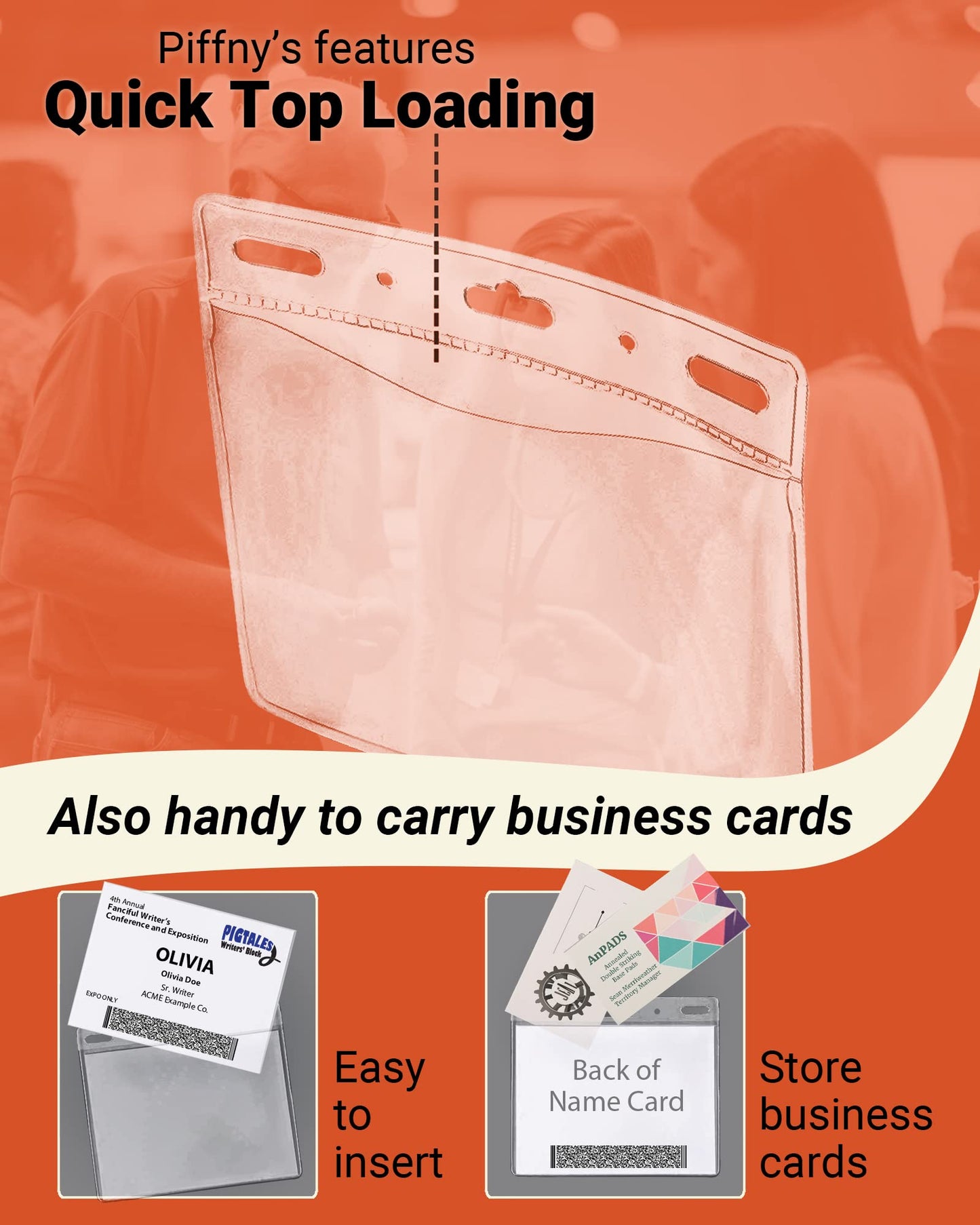 Clear ID Holder for Lanyard - ID Card Holder Waterproof (Inches, 4 x 3 Horizontal 100 Pack)