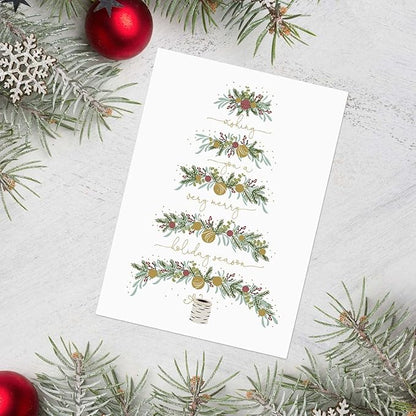 Between The Branches Gold Foil Holiday Cards / 16 Boxed Christmas Cards With Foil Lined Envelopes / 5 5/8" x 7 7/8" Folded Seasonal Winter Tree Greeting Cards With Inside Verse