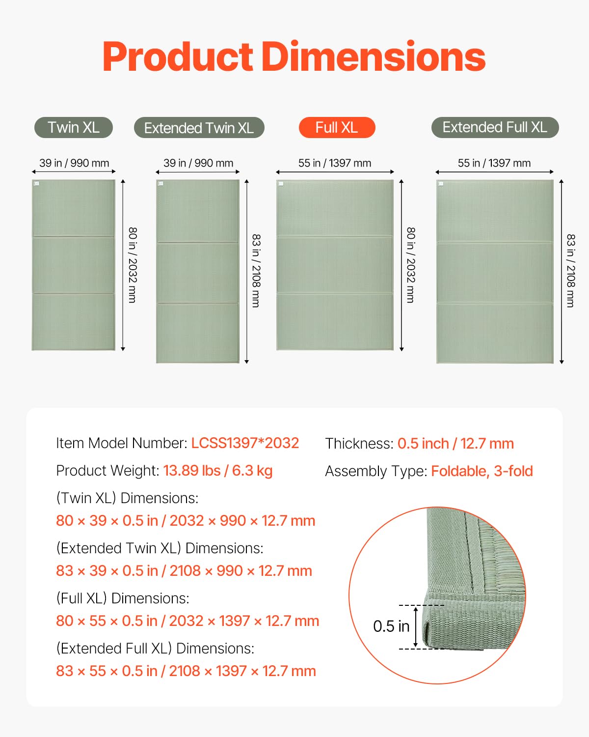 VEVOR Japanese Tatami Mat, Full XL - 55'' x 80'' Foldable Tatami Mattress 100% Natural Rush Grass, Japanese Floor Mat with Non-Slip Backing & Fresh Scent, Tatami Rug for Sleeping, Meditation, Yoga